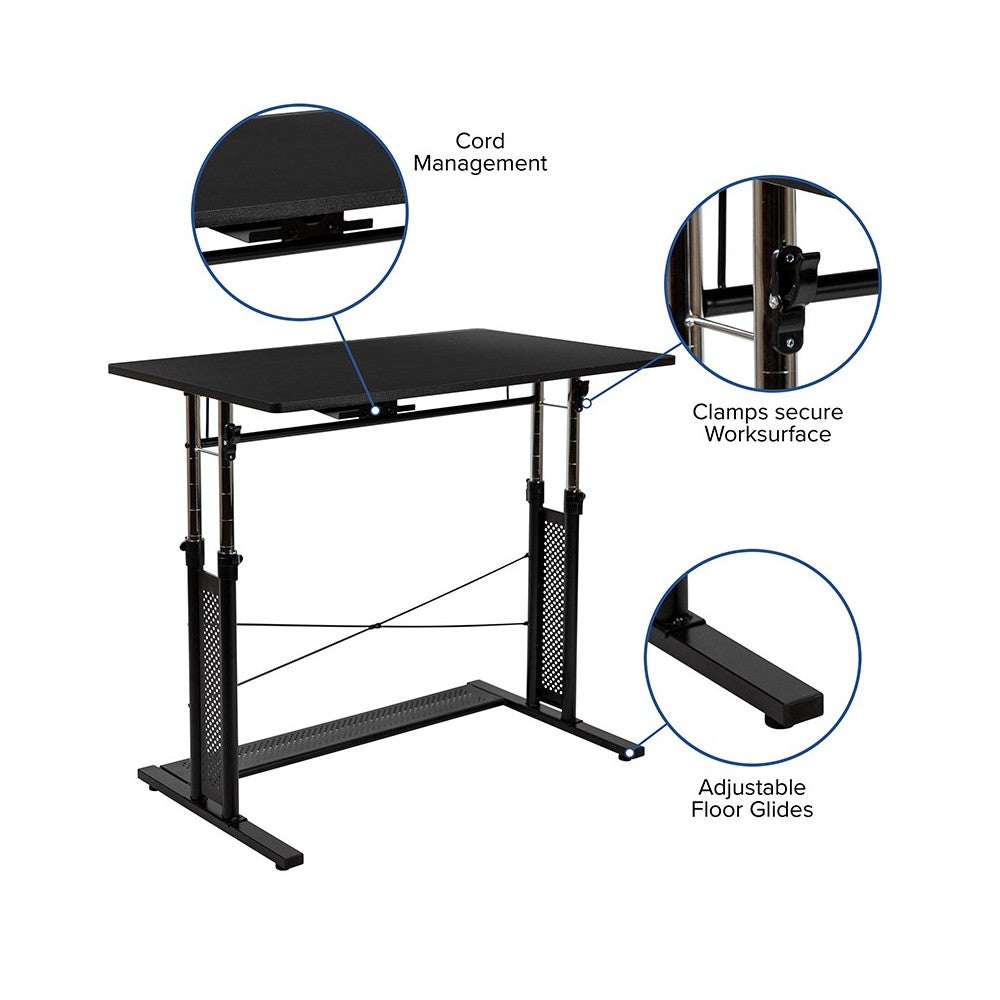 Height Adjustable (27.25-35.75"H) Sit to Stand Home Office Desk - Black