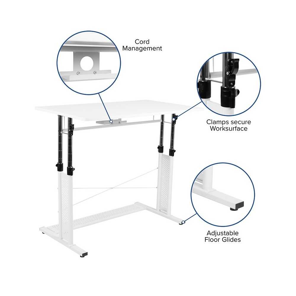 Height Adjustable (27.25-35.75"H) Sit to Stand Home Office Desk - White