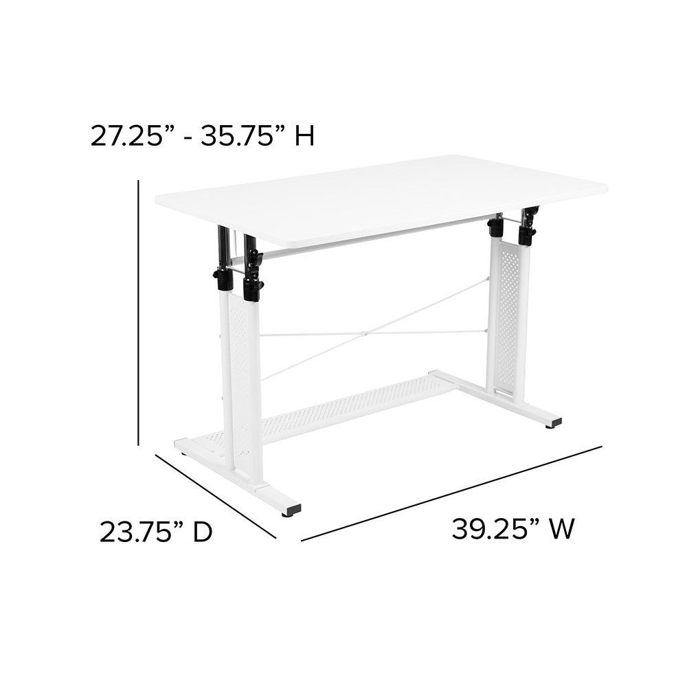 Height Adjustable (27.25-35.75"H) Sit to Stand Home Office Desk - White