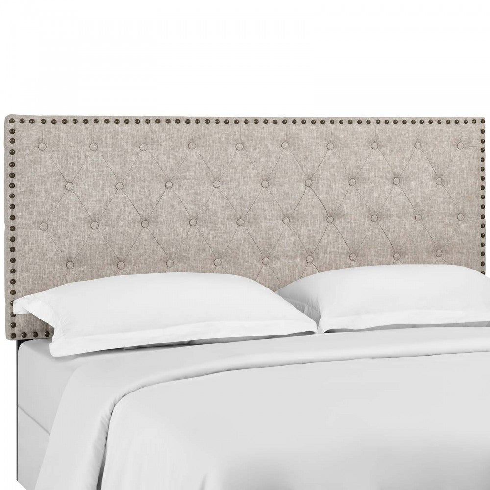 Helena Tufted Full / Queen Upholstered Linen Fabric Headboard, Beige