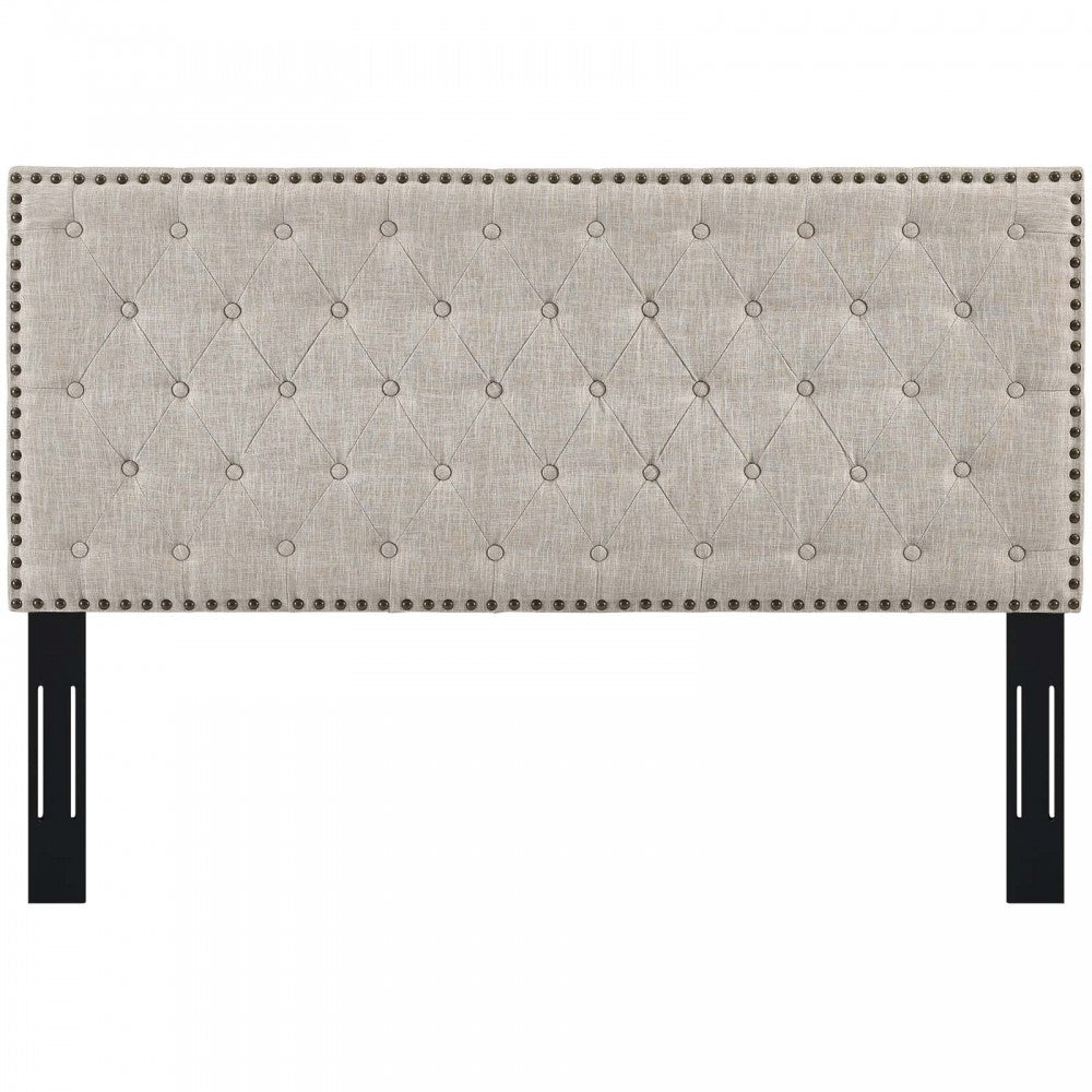 Helena Tufted Full / Queen Upholstered Linen Fabric Headboard, Beige