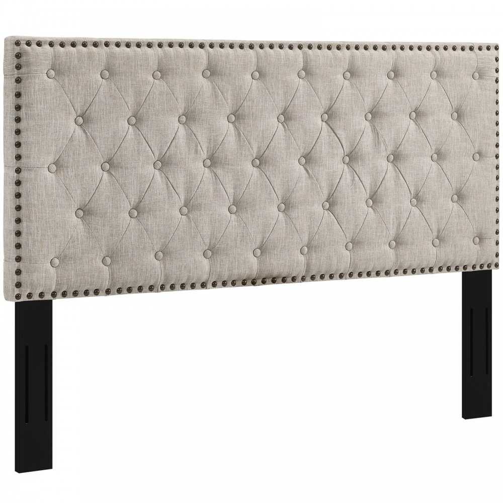 Helena Tufted Full / Queen Upholstered Linen Fabric Headboard, Beige