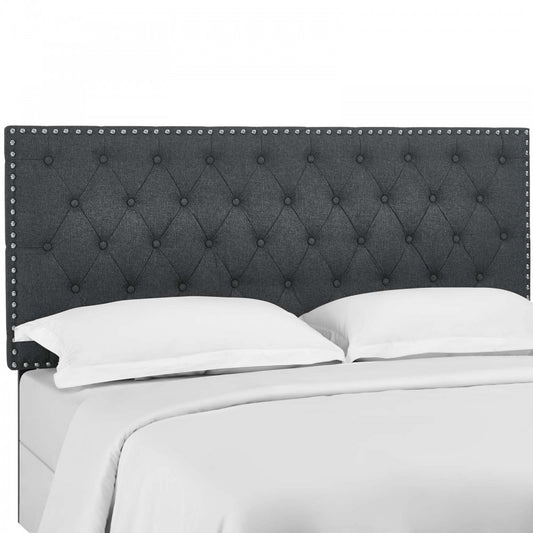 Helena Tufted Full / Queen Upholstered Linen Fabric Headboard, Gray