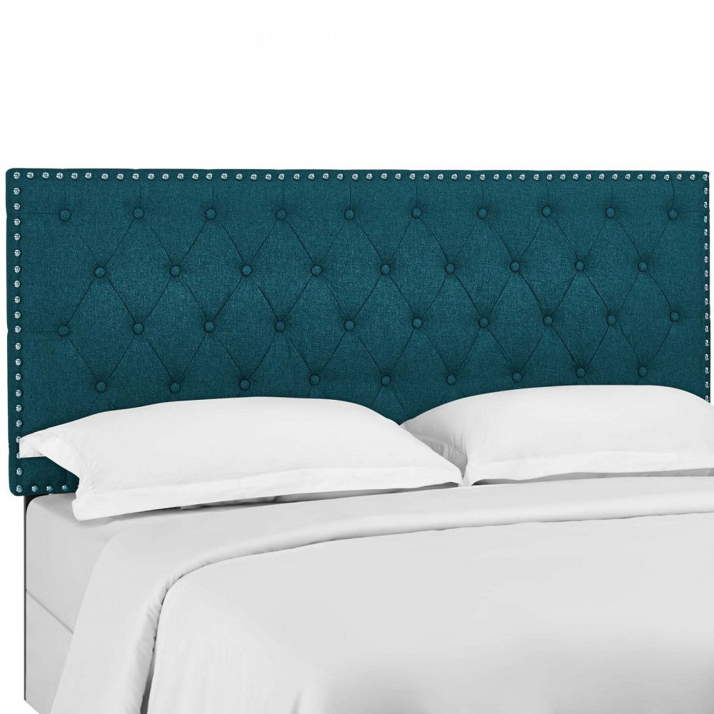 Helena Tufted Full / Queen Upholstered Linen Fabric Headboard, Teal