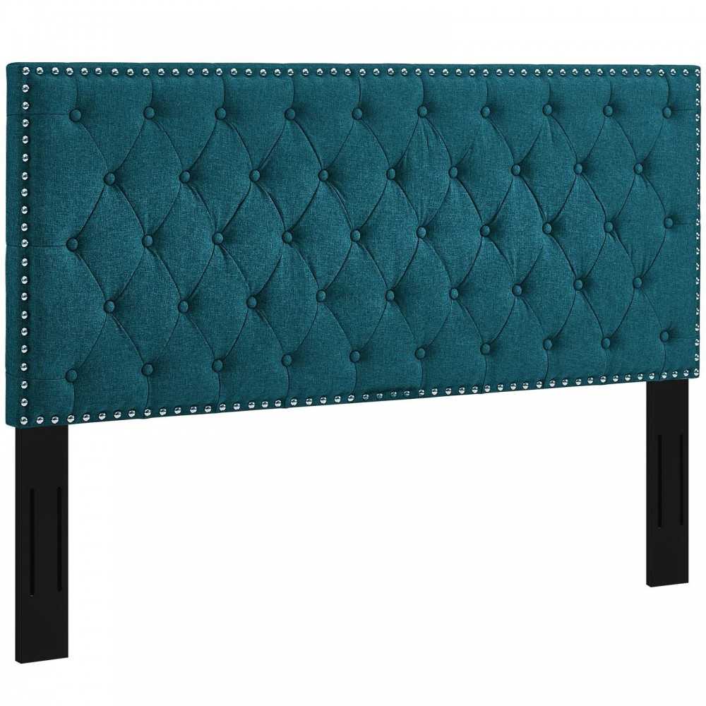 Helena Tufted Full / Queen Upholstered Linen Fabric Headboard, Teal