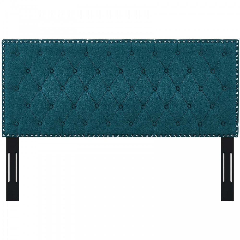 Helena Tufted Full / Queen Upholstered Linen Fabric Headboard, Teal