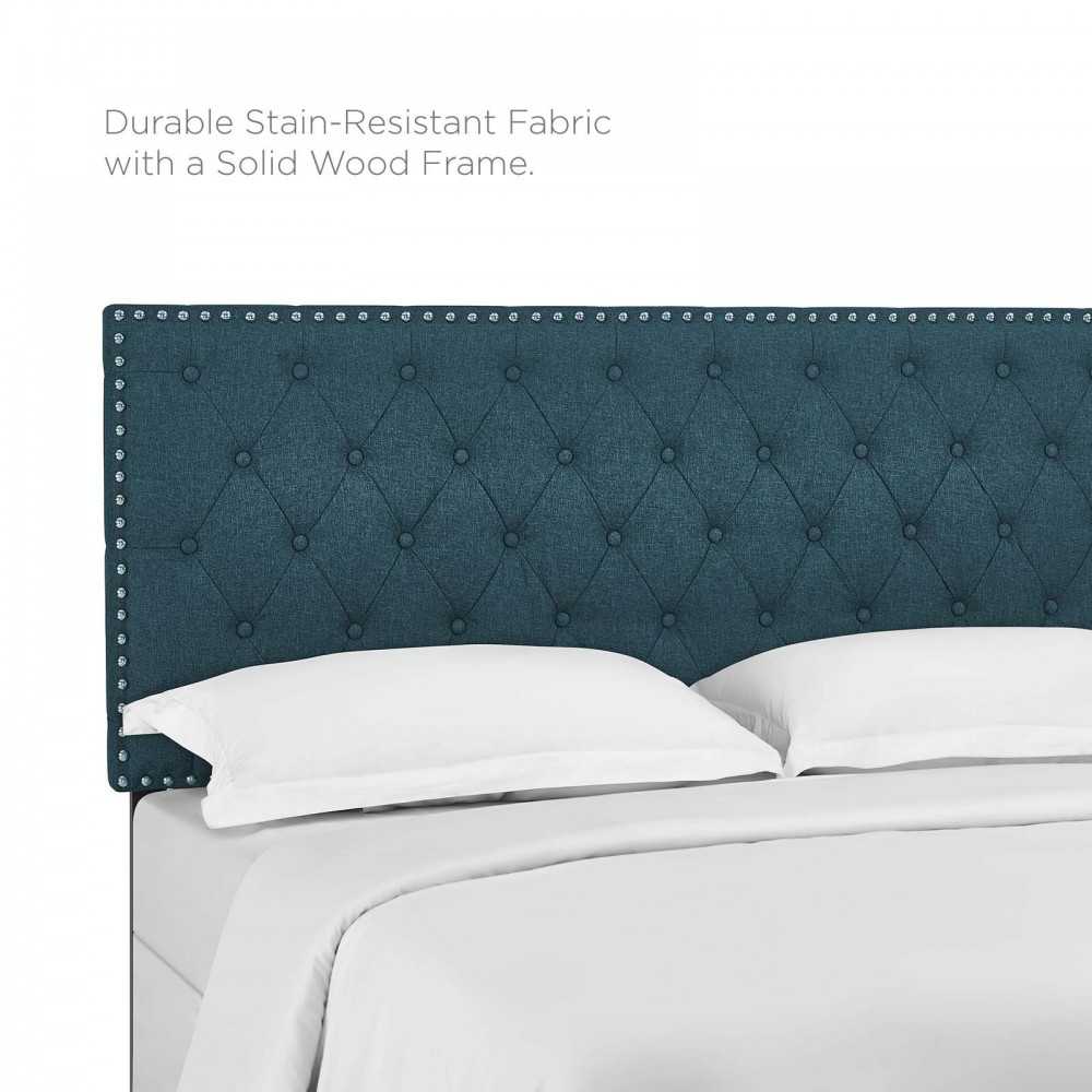 Helena Tufted Full / Queen Upholstered Linen Fabric Headboard, Teal