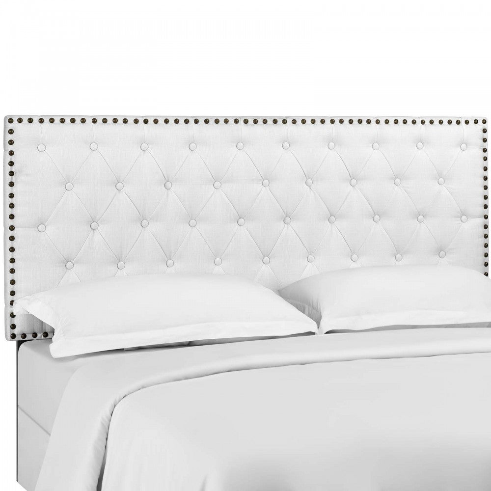 Helena Tufted Full / Queen Upholstered Linen Fabric Headboard, White