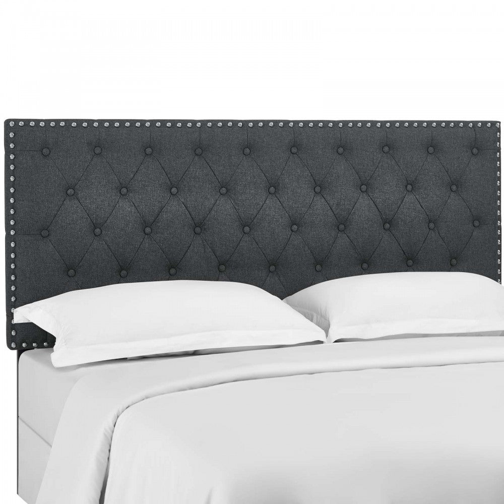 Helena Tufted King and California King Upholstered Linen Fabric Headboard, Gray