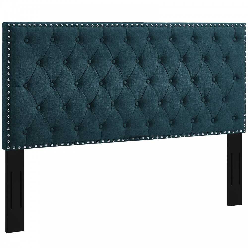 Helena Tufted King and California King Upholstered Linen Fabric Headboard, Azure