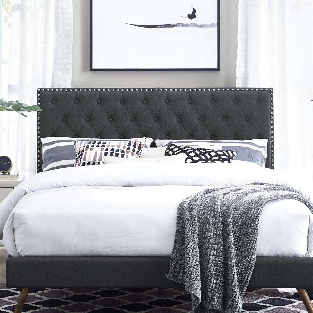 Helena Tufted Twin Upholstered Linen Fabric Headboard, Gray