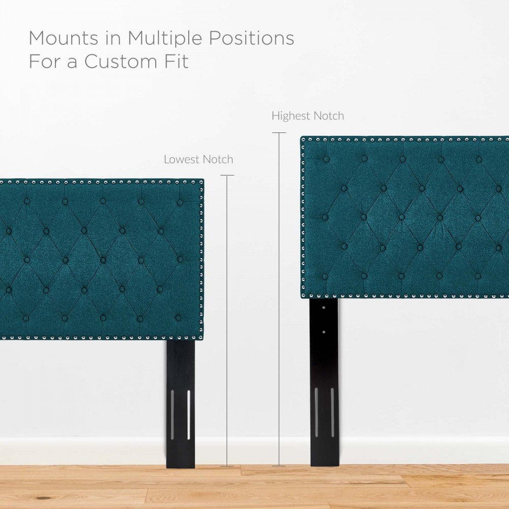 Helena Tufted Twin Upholstered Linen Fabric Headboard, Teal