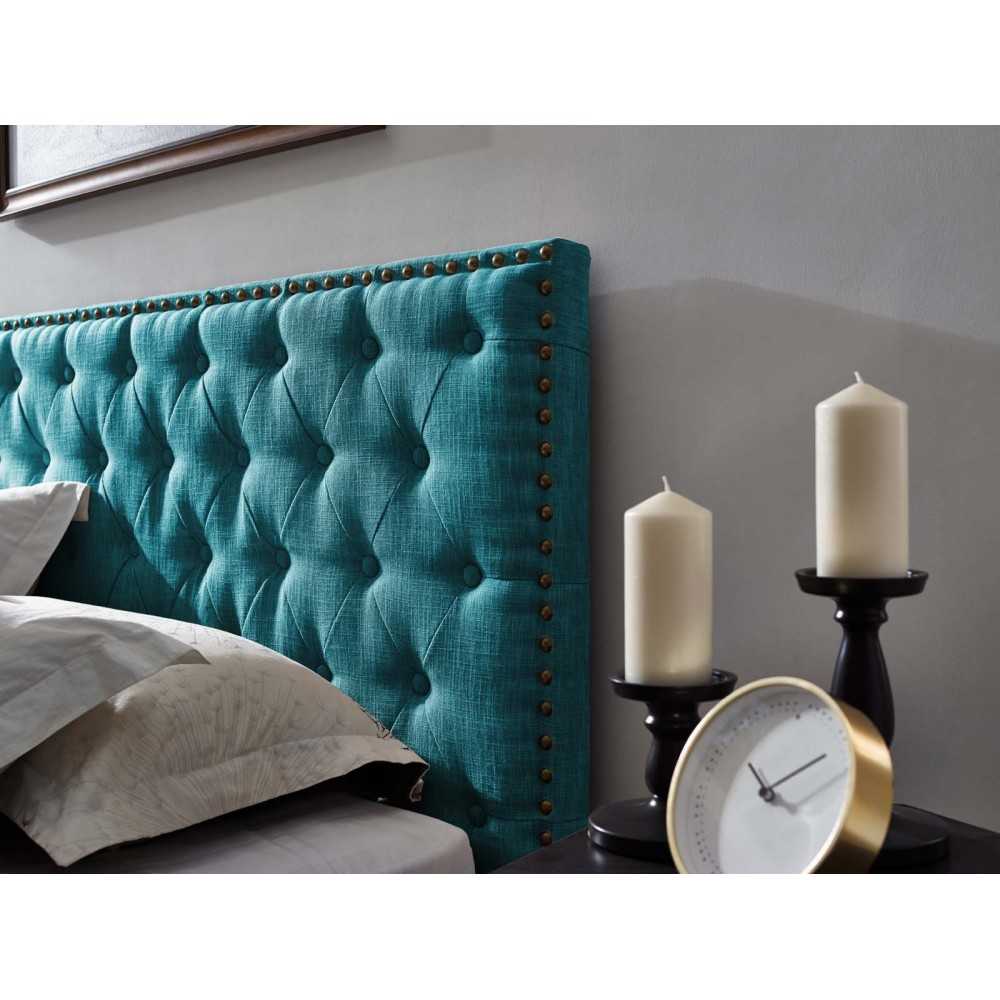 Helena Tufted Twin Upholstered Linen Fabric Headboard, Teal