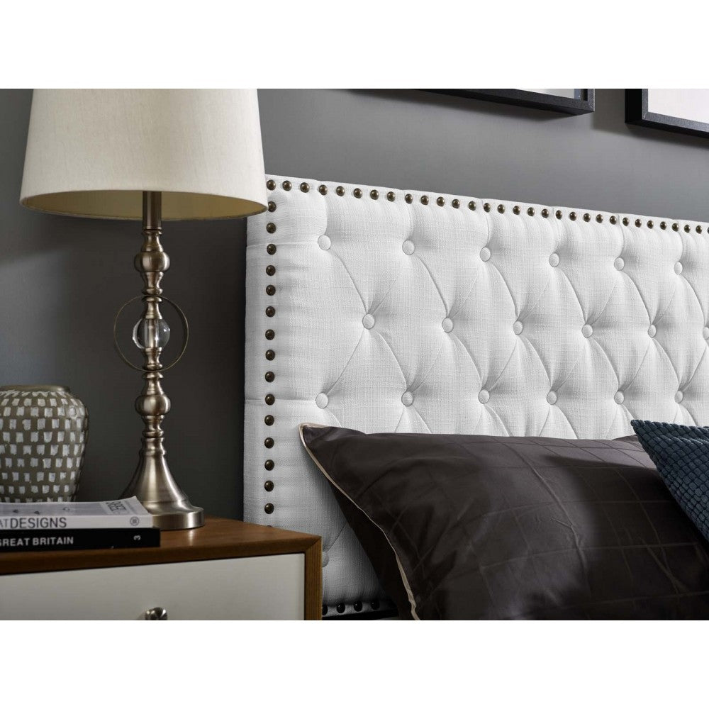 Helena Tufted Twin Upholstered Linen Fabric Headboard, White