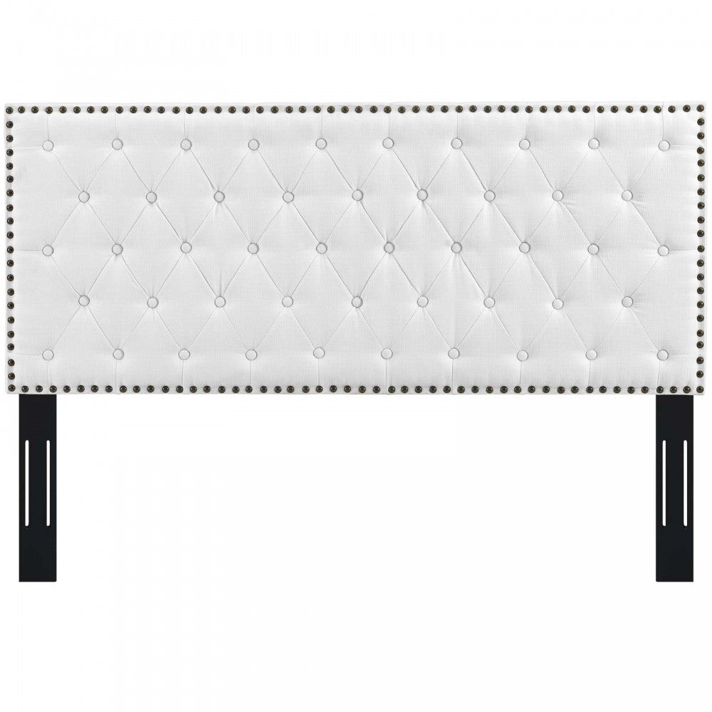 Helena Tufted Twin Upholstered Linen Fabric Headboard, White