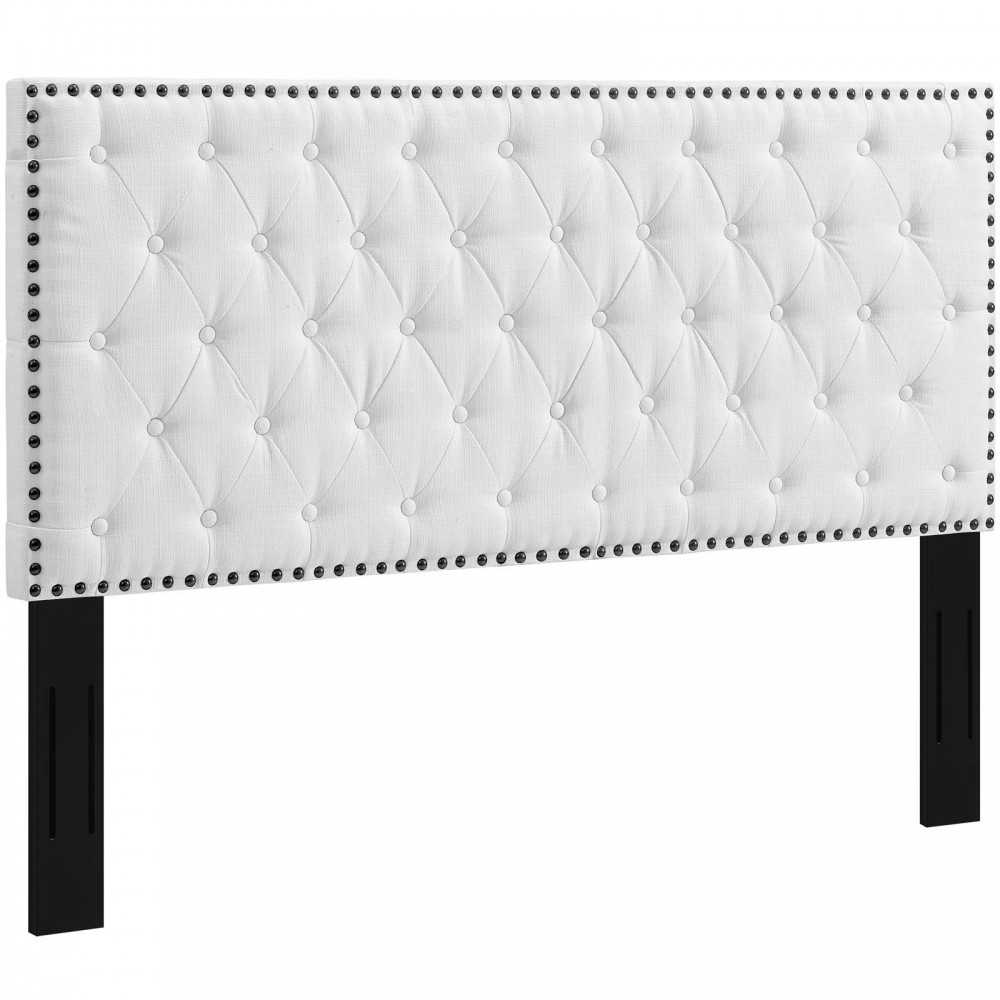 Helena Tufted Twin Upholstered Linen Fabric Headboard, White