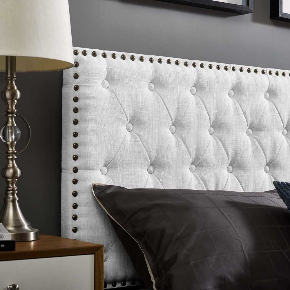 Helena Tufted Twin Upholstered Linen Fabric Headboard, White