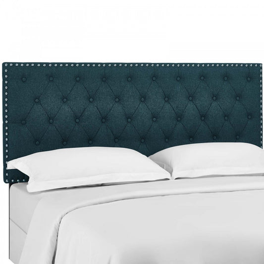 Helena Tufted Twin Upholstered Linen Fabric Headboard, Azure