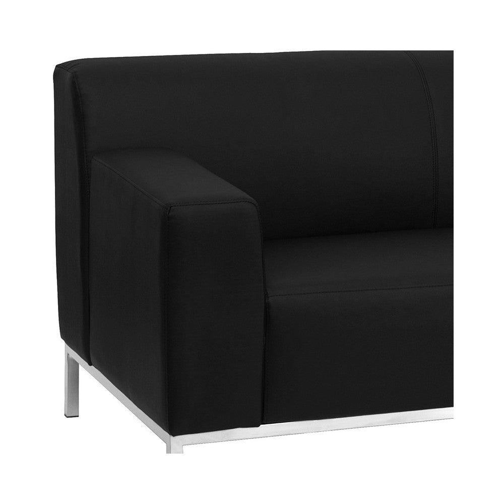 HERCULES Definity Series Contemporary Black LeatherSoft Loveseat with Stainless Steel Frame