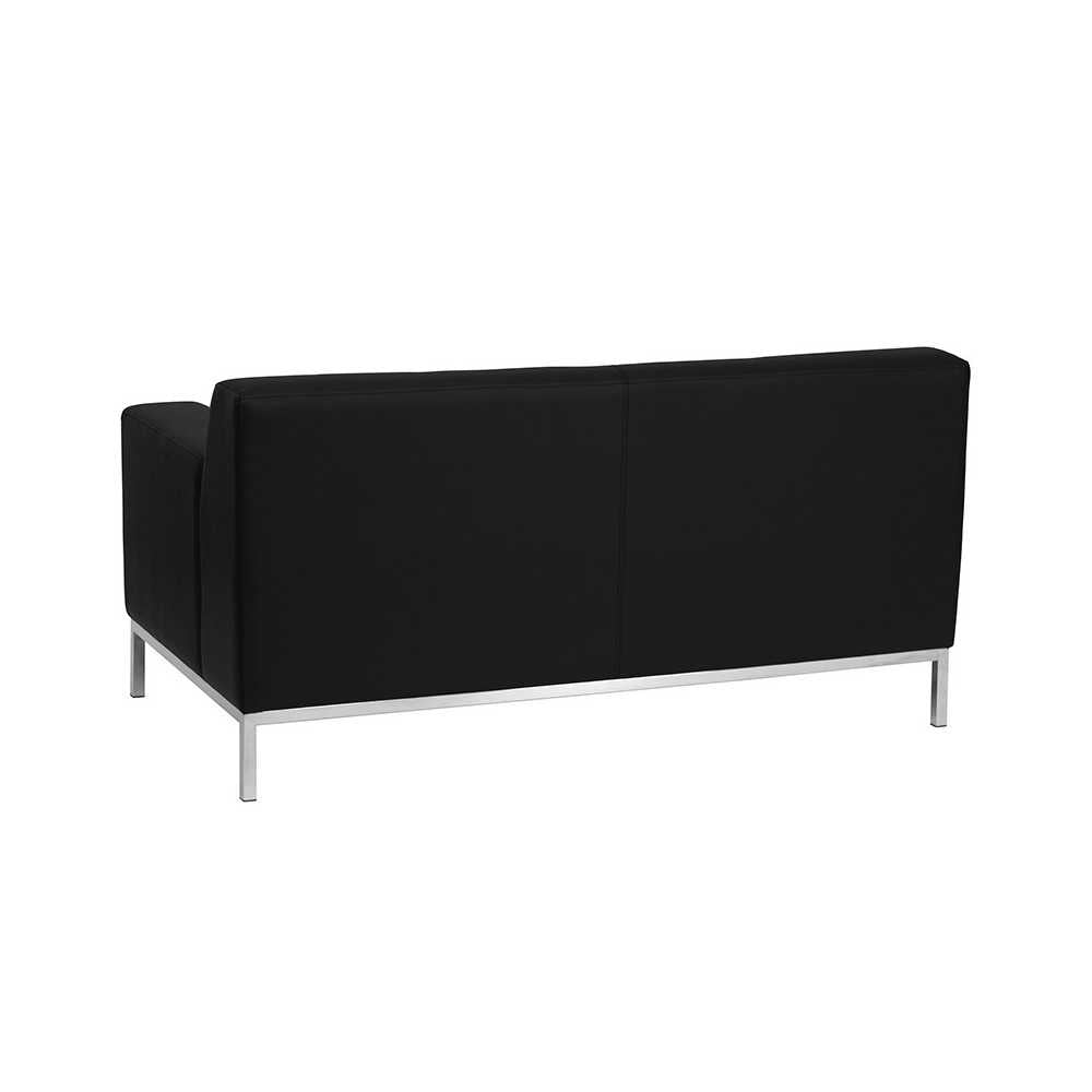 HERCULES Definity Series Contemporary Black LeatherSoft Loveseat with Stainless Steel Frame