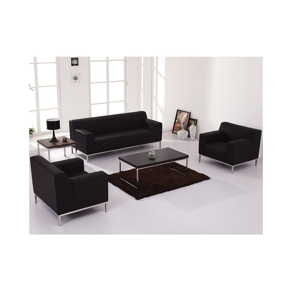 HERCULES Definity Series Contemporary Black LeatherSoft Loveseat with Stainless Steel Frame