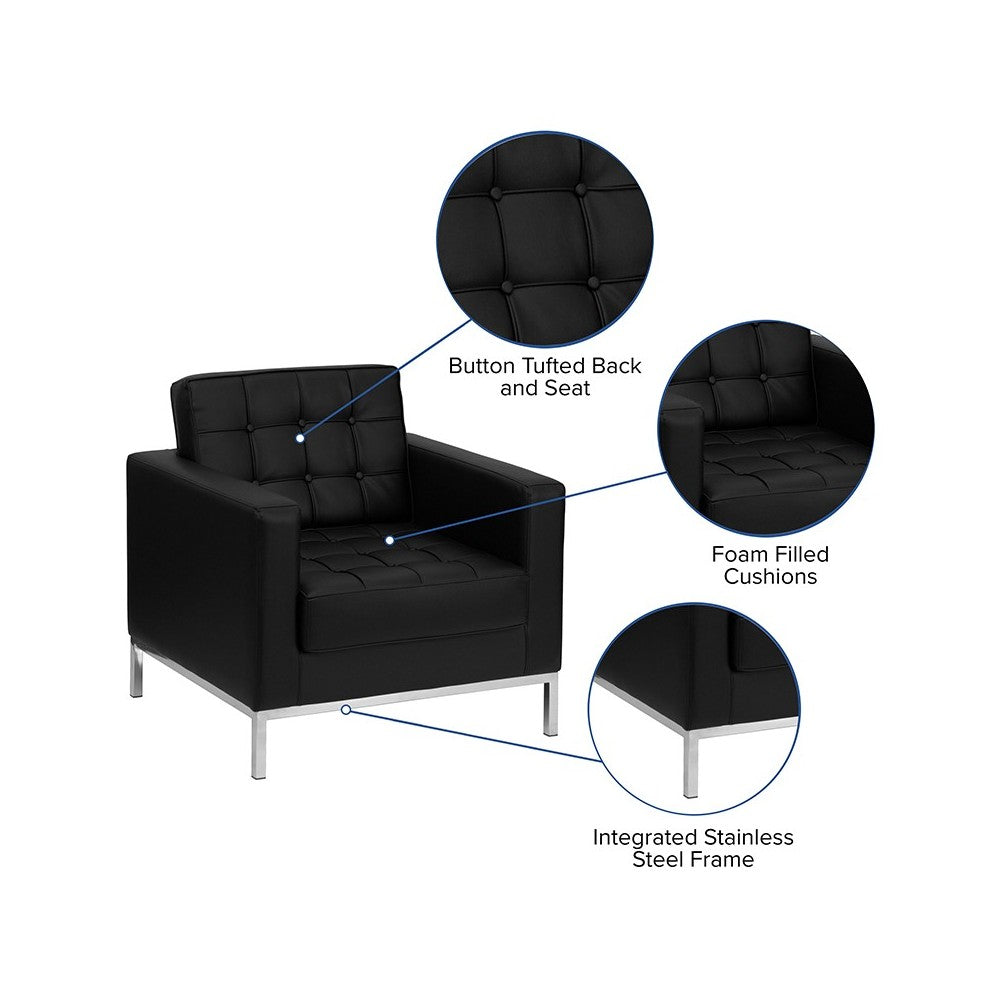 HERCULES Lacey Series Contemporary Black LeatherSoft Chair with Stainless Steel Frame