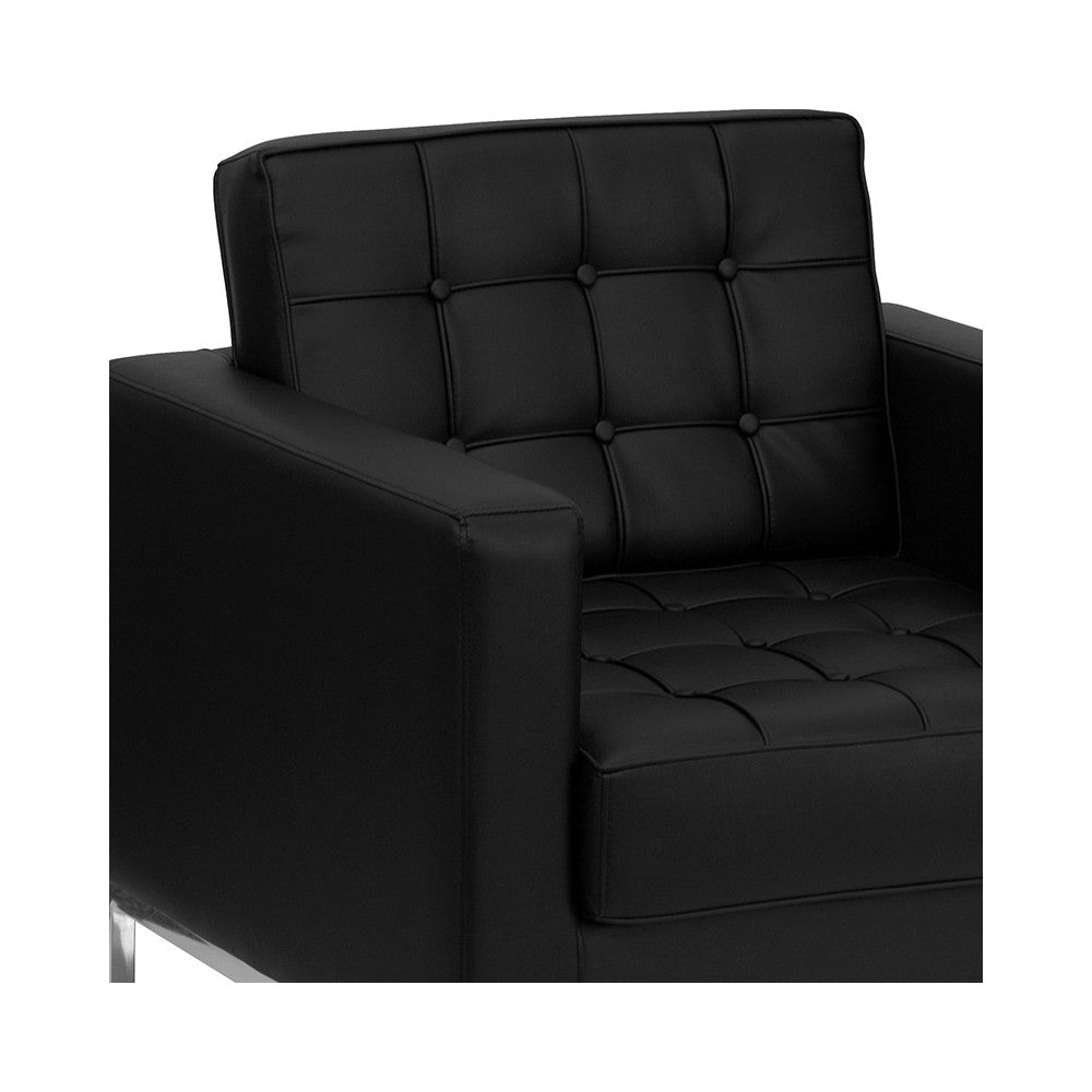 HERCULES Lacey Series Contemporary Black LeatherSoft Chair with Stainless Steel Frame