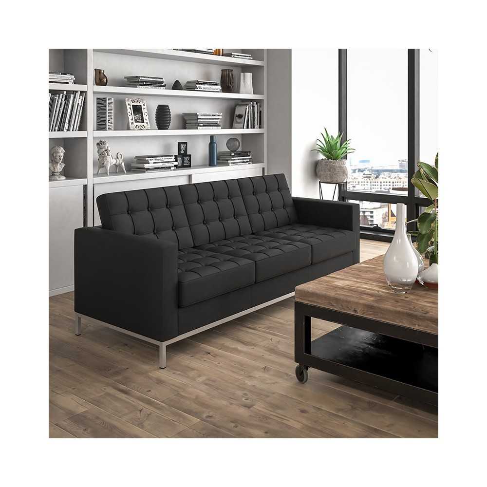 HERCULES Lacey Series Contemporary Black LeatherSoft Sofa with Stainless Steel Frame