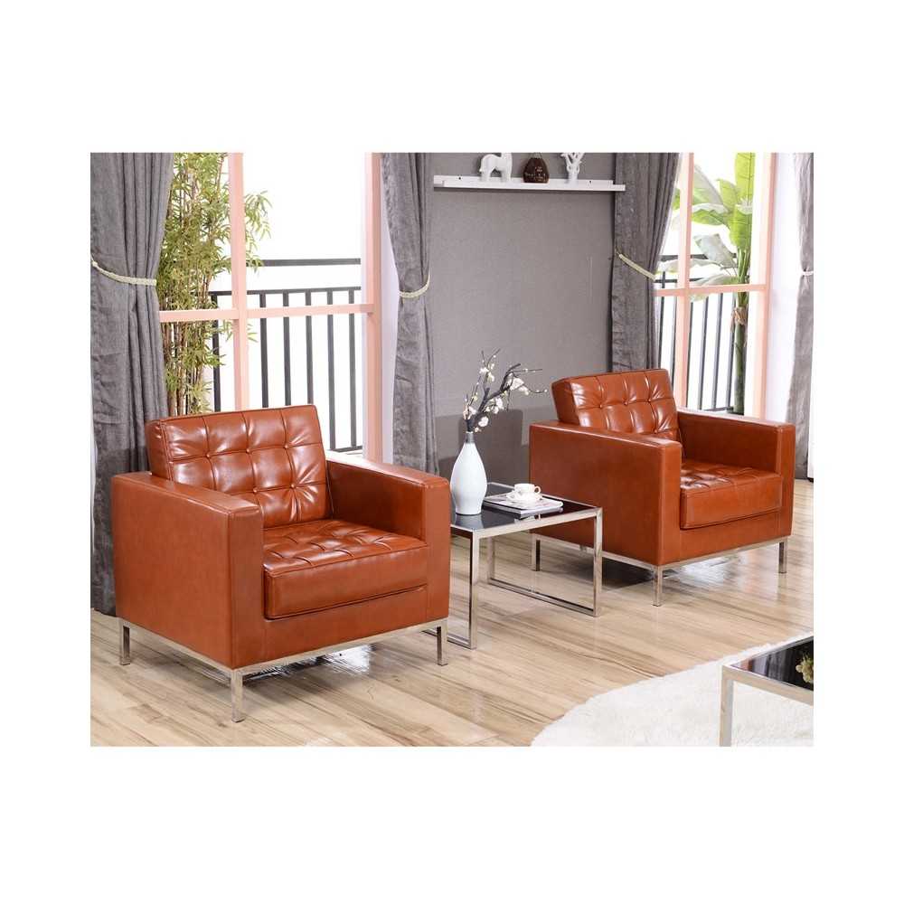 HERCULES Lacey Series Contemporary Cognac LeatherSoft Chair with Stainless Steel Frame