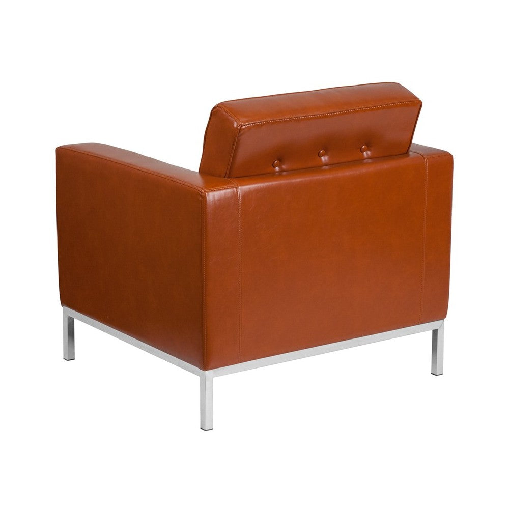 HERCULES Lacey Series Contemporary Cognac LeatherSoft Chair with Stainless Steel Frame