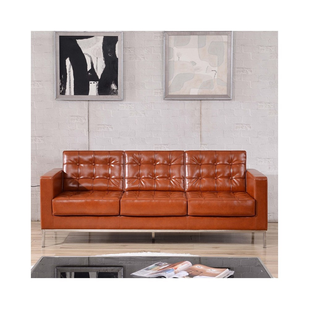 HERCULES Lacey Series Contemporary Cognac LeatherSoft Sofa with Stainless Steel Frame