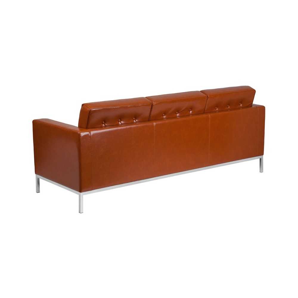 HERCULES Lacey Series Contemporary Cognac LeatherSoft Sofa with Stainless Steel Frame