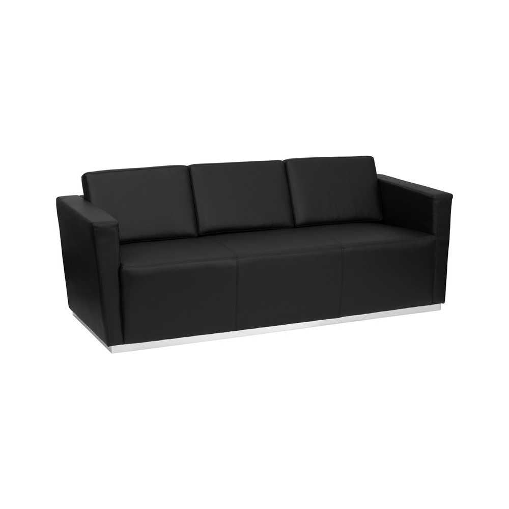 HERCULES Trinity Series Contemporary Black LeatherSoft Sofa with Stainless Steel Base