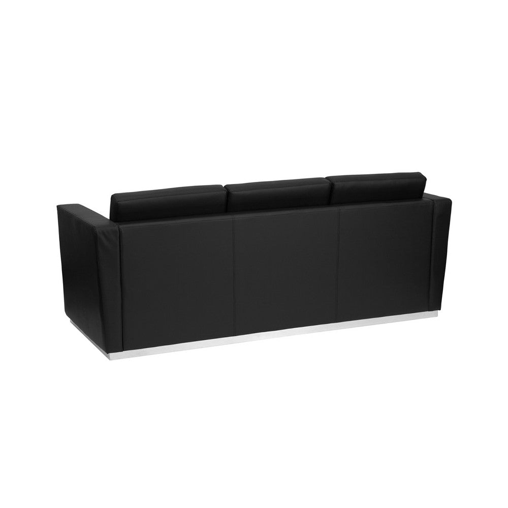HERCULES Trinity Series Contemporary Black LeatherSoft Sofa with Stainless Steel Base