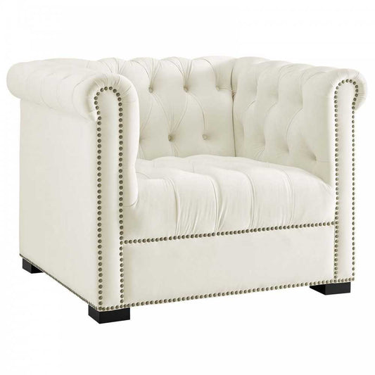 Heritage Performance Velvet Armchair, Ivory
