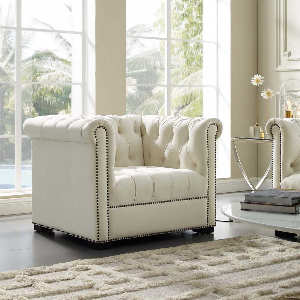 Heritage Performance Velvet Armchair, Ivory