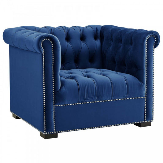 Heritage Performance Velvet Armchair, Midnight Blue