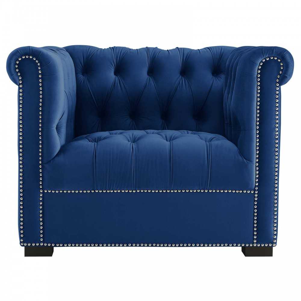 Heritage Performance Velvet Armchair, Midnight Blue