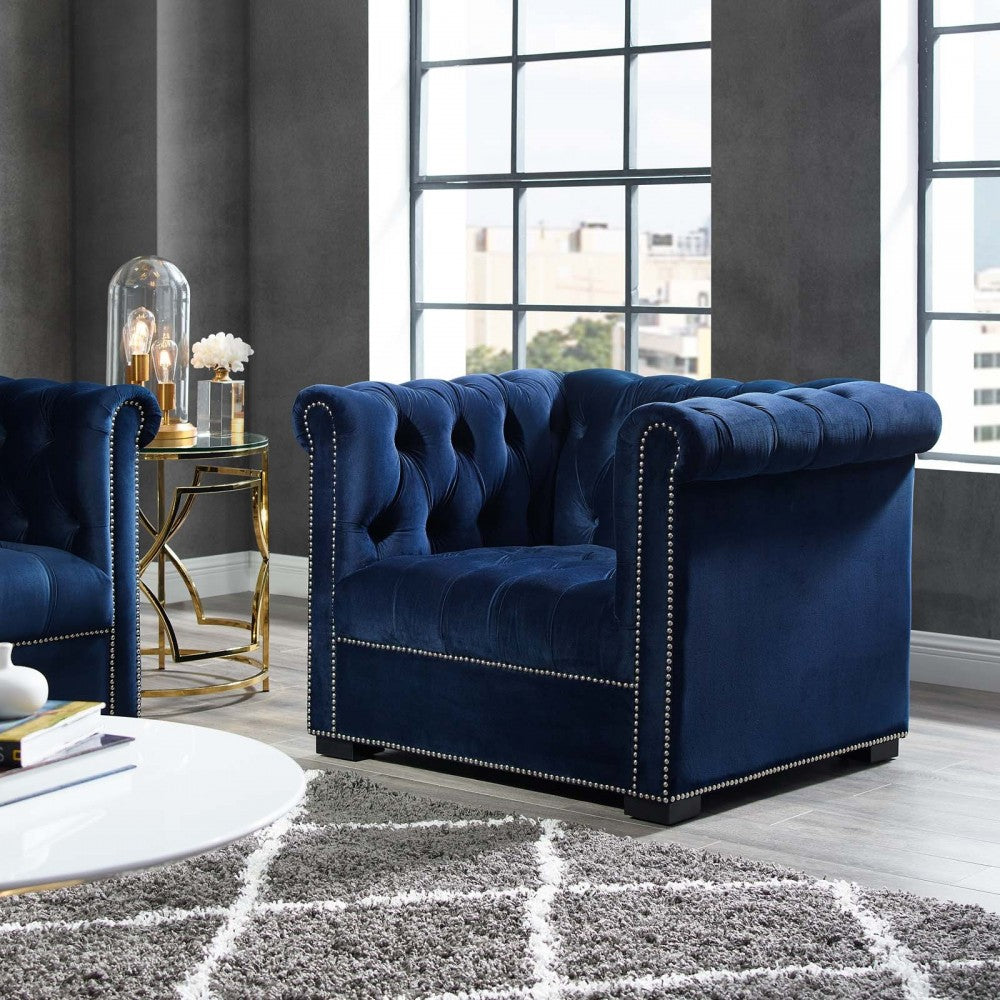 Heritage Performance Velvet Armchair, Midnight Blue