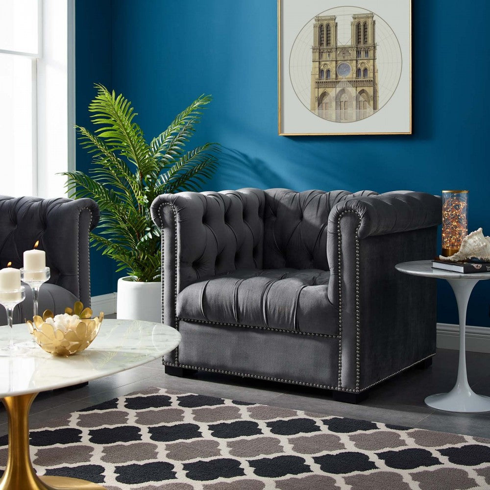Heritage Performance Velvet Armchair, Gray