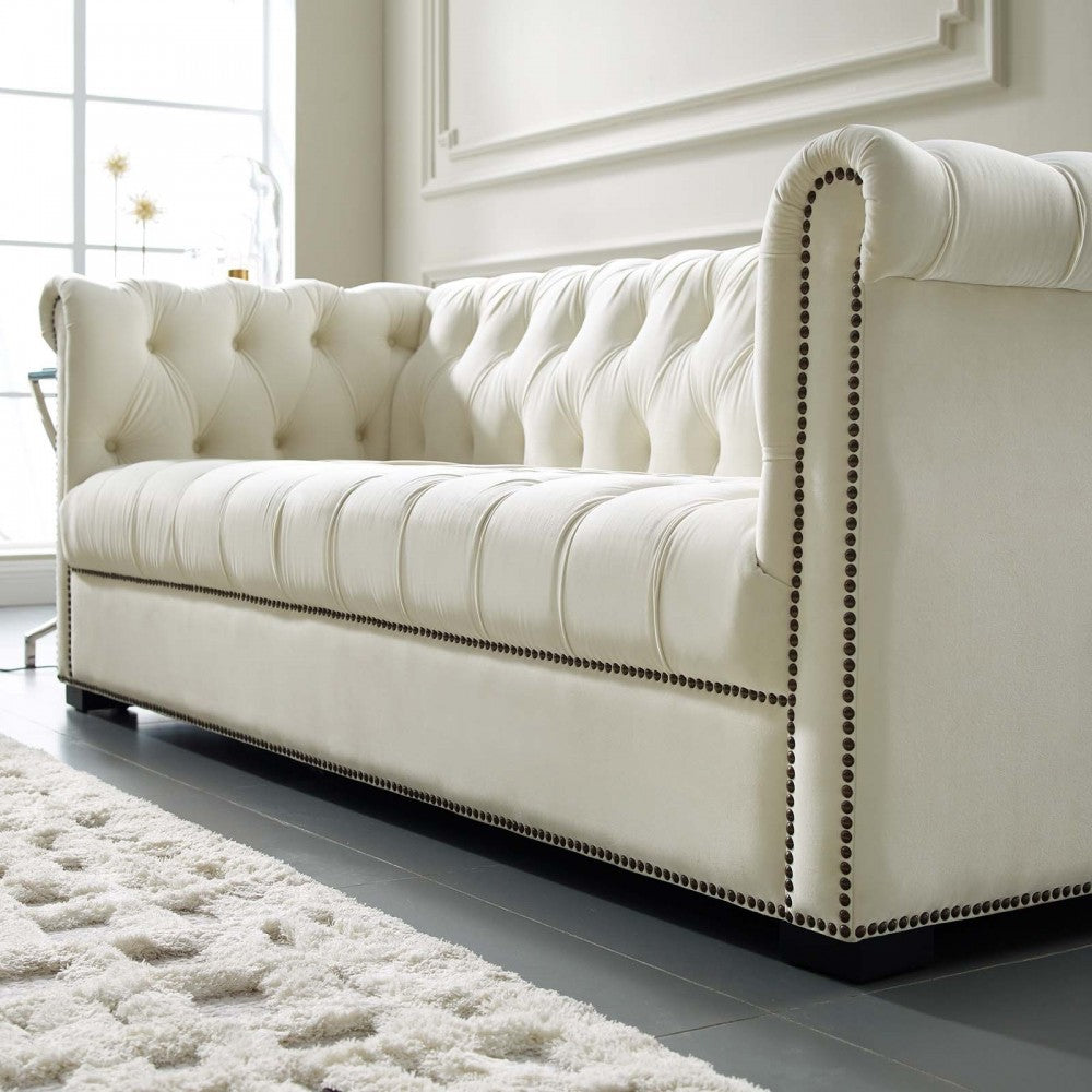 Heritage Performance Velvet Sofa, Ivory