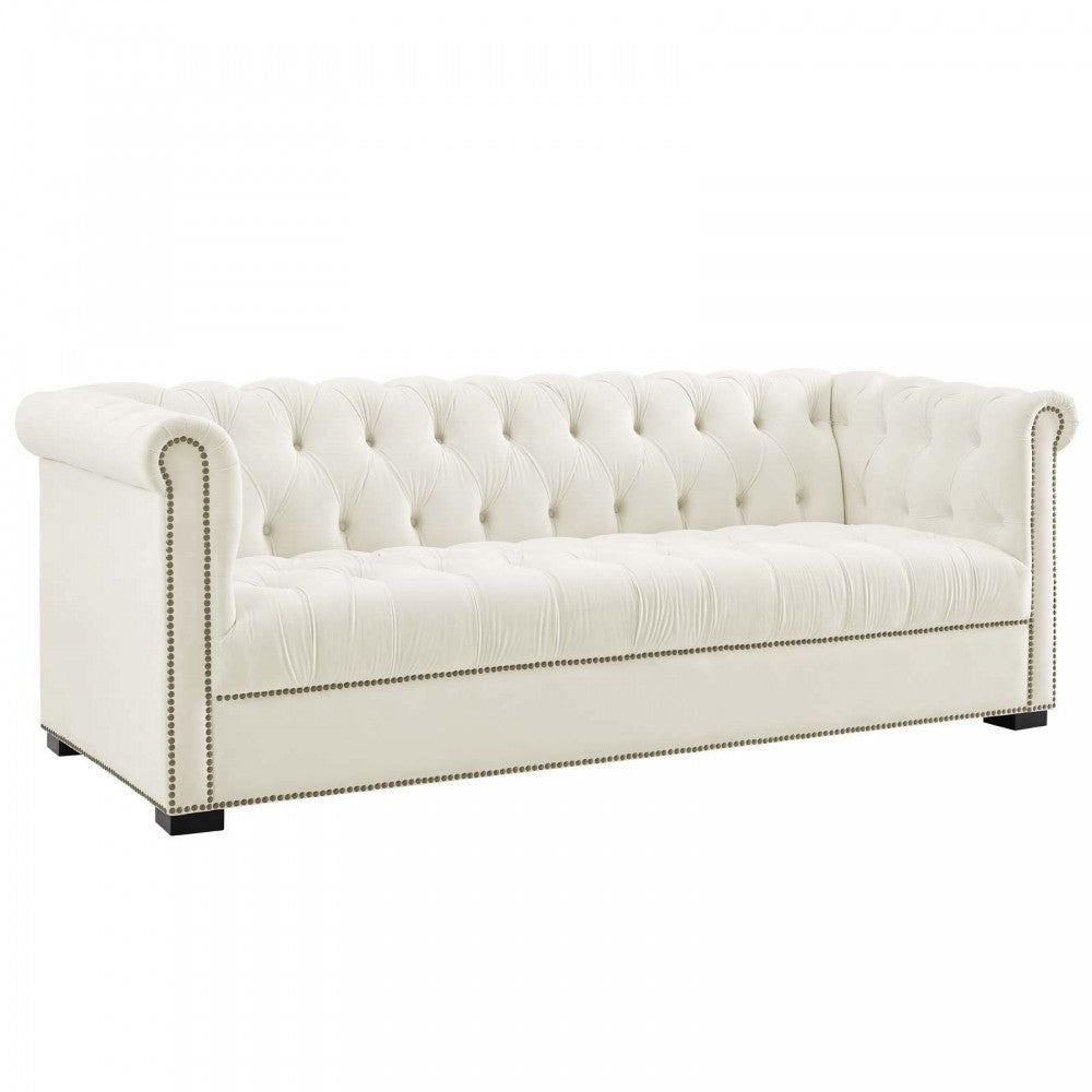 Heritage Performance Velvet Sofa, Ivory