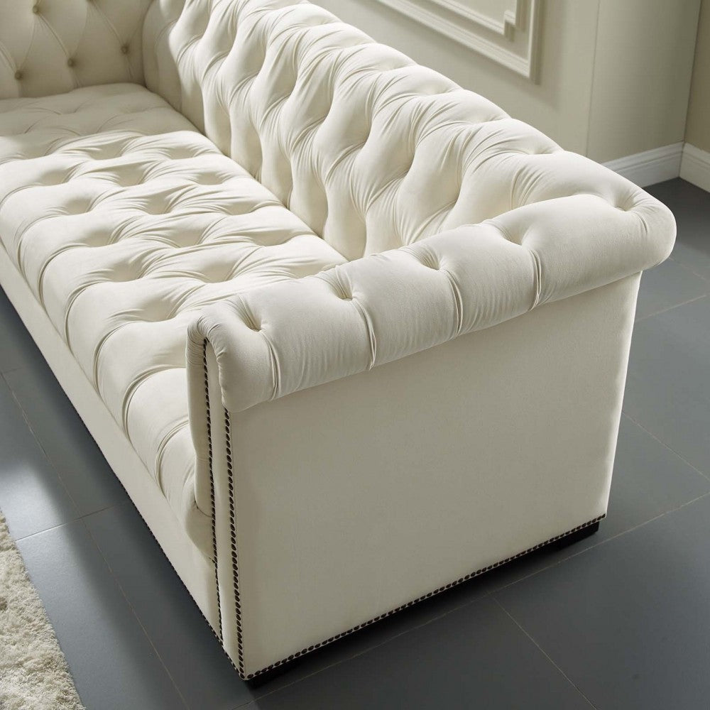 Heritage Performance Velvet Sofa, Ivory