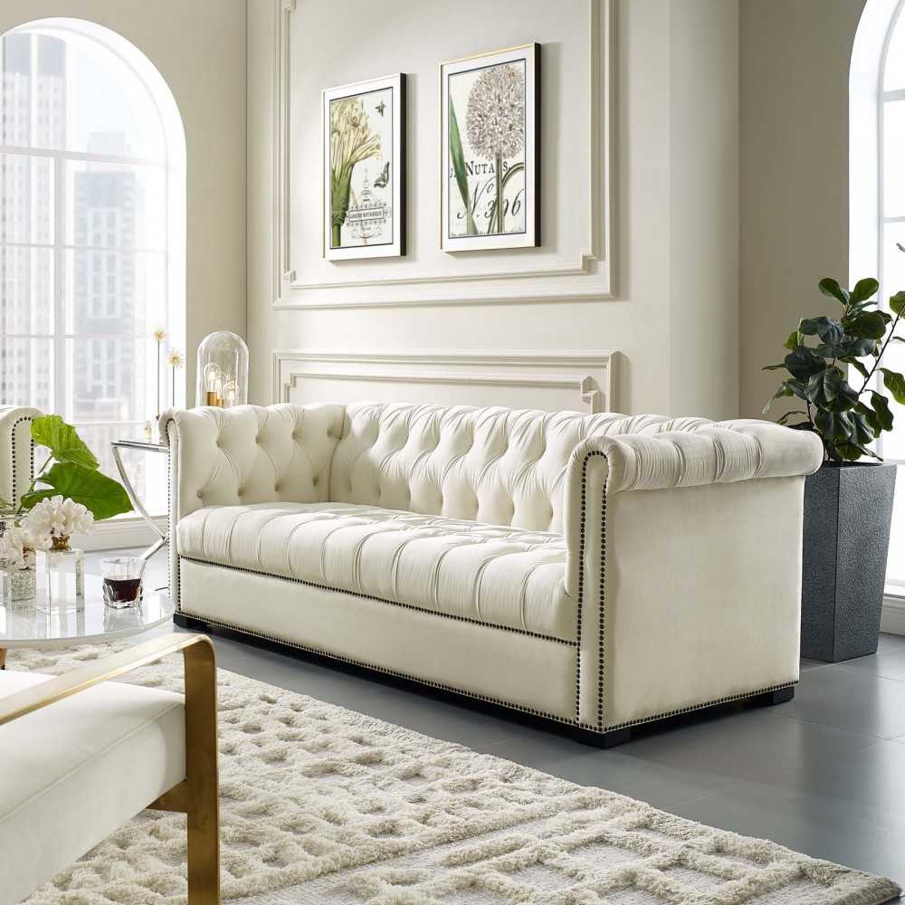 Heritage Performance Velvet Sofa, Ivory