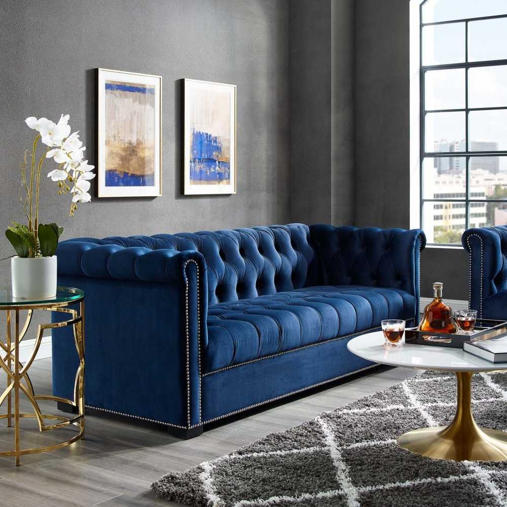 Heritage Performance Velvet Sofa, Midnight Blue