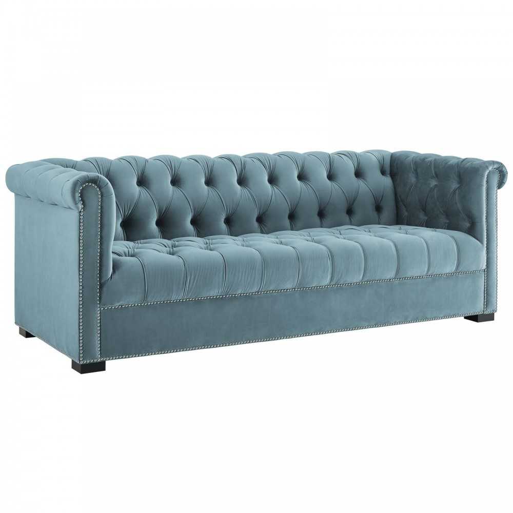 Heritage Performance Velvet Sofa, Sea Blue