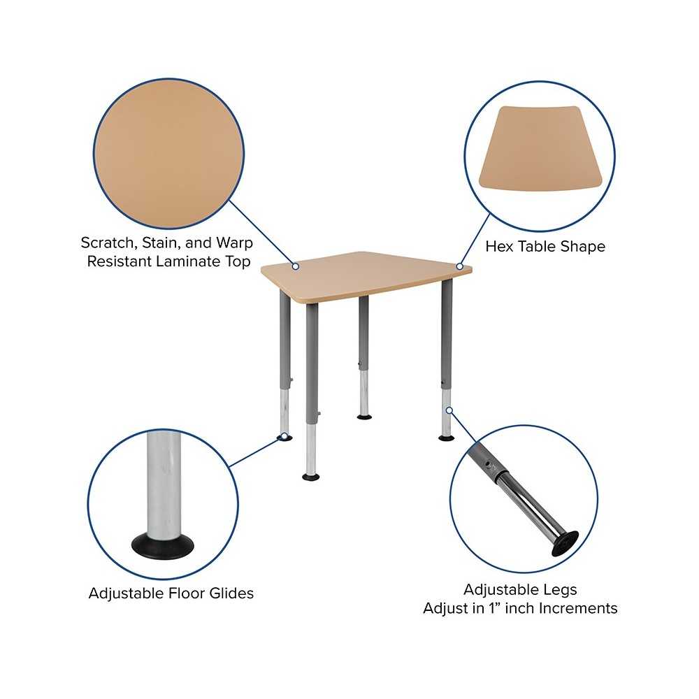 Hex Natural Collaborative Student Desk (Adjustable from 22.3" to 34") - Home and Classroom