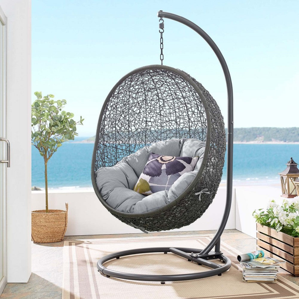 Hide Outdoor Patio Sunbrella Swing Chair With Stand, Gray Gray