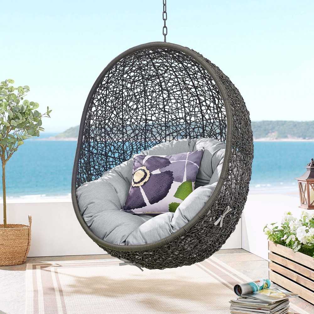 Hide Outdoor Patio Sunbrella Swing Chair With Stand, Gray Gray