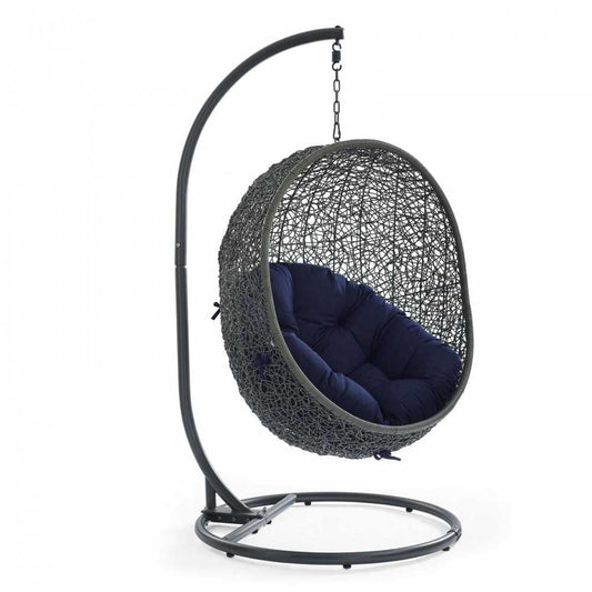 Hide Outdoor Patio Sunbrella Swing Chair With Stand, Gray Navy